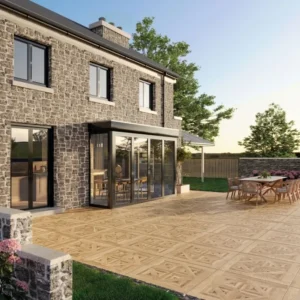 Brown Oak Parquet Effect Porcelain Paving Slabs